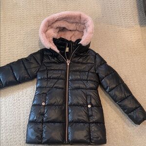 Michael Kors Girls’ Black Puffer Jacket with Pink Furry Hood Sz 10-12